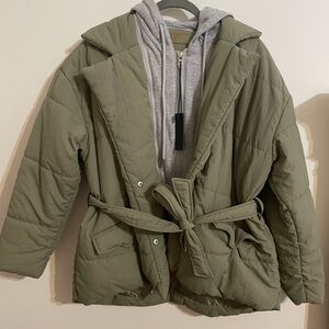 Blank NYC Gray and Green Zip-Up Hoodie with puffer